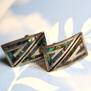 Vintage Earrings of Abalone Shell and Sterling Silver